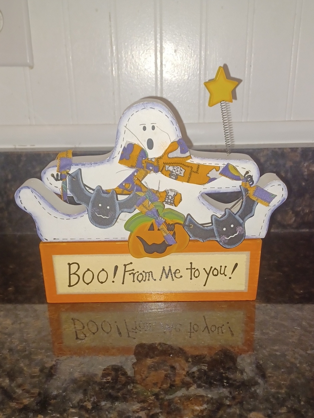 Vintage 2000 Exhart Wooden Halloween Sign Boo From Me To You Shelf Sitter
